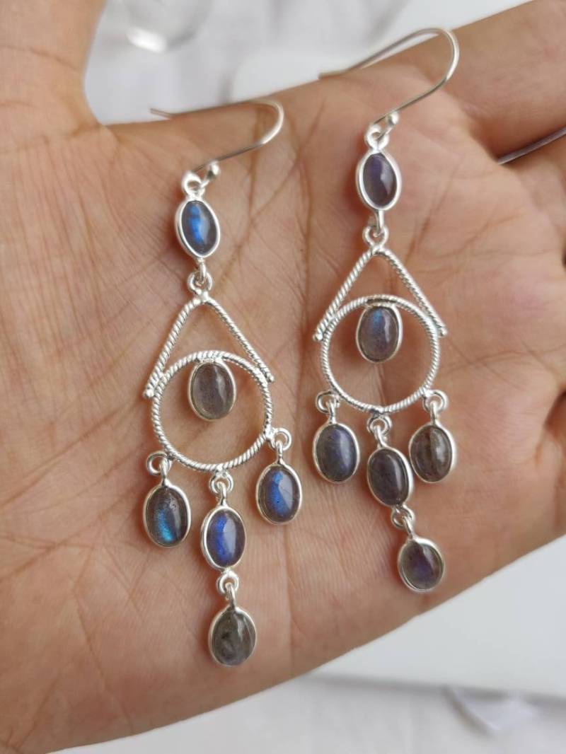Silber Labradorit Ohrringe Ovaler Edelstein Anhänger | 6017 Mm von AllBeadsWorldShop