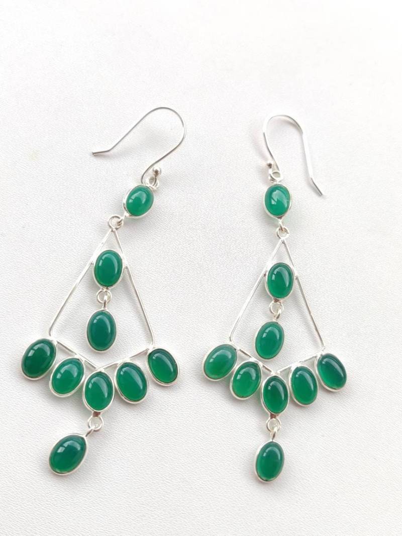 sterling Silber Grüner Onyx Ohrringe | 60 30 Mm Handgefertigter Designer 925 Schmuck von AllBeadsWorldShop