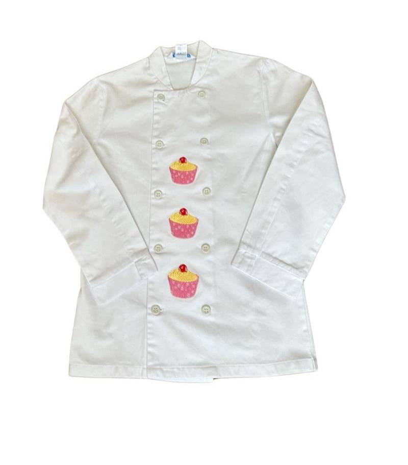 Langärmelige Kochjacke Mit Bestickung Cupcake Design Weiß | Extra Small Langärmelige Kochjacke Mit Bestickung Cupcake Design Weiß | Extra Small von AllClassicGifts