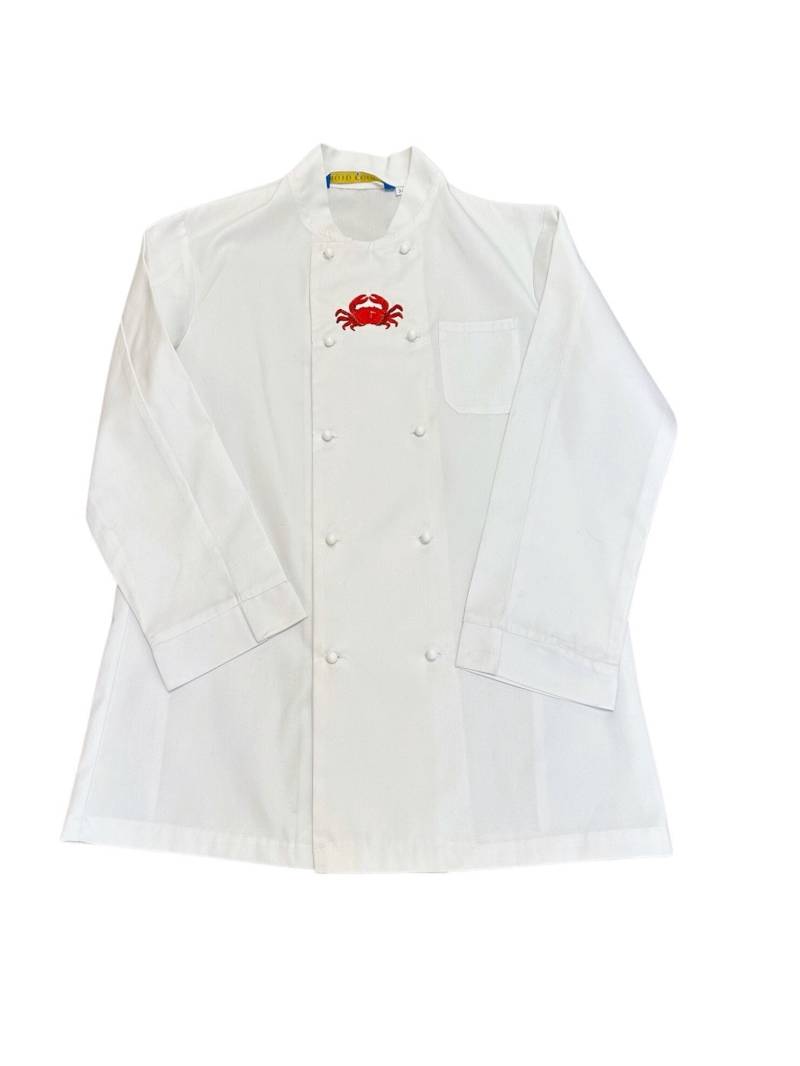 Langärmlige Kochjacke, Besticktes Krabben-Design, Weiß | Extra Klein von AllClassicGifts