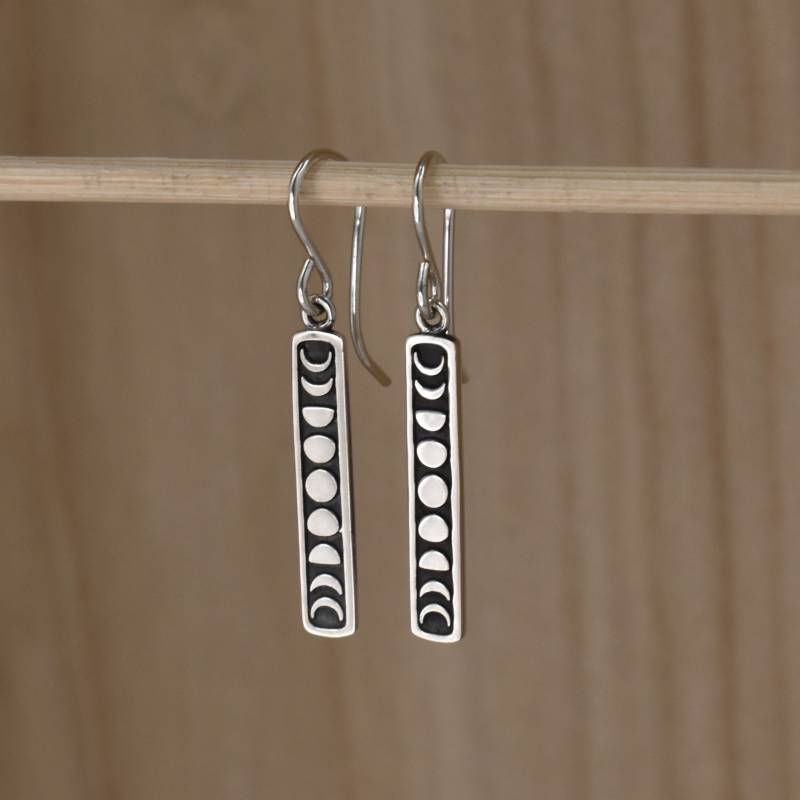 sterling Silber Mond Ohrringe Rechteck Tropfen, Boho Schmuck von AllDanae