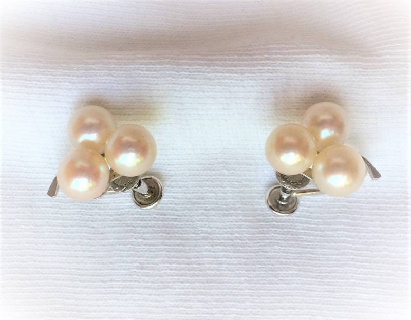 Nachlass 14K Schwere 4, 5G Weißgold Echte Perle Clip Auf Clipon Ohrringe Glück 3-Blatt Kleeblatt Markiert 14 K 14Kt Vintage Große Schraubverschluss von AllGold14k10k18k