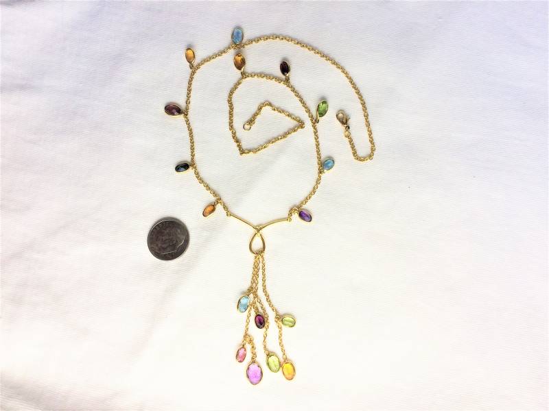 Nachlass 18K Schwere 12, 3 G Gelbgold Edelstein Baumeln Quaste Station Halskette 17 "Lang Markiert 750 18 K Kt 18Kt Echt Solide Neu Aussehend von AllGold14k10k18k