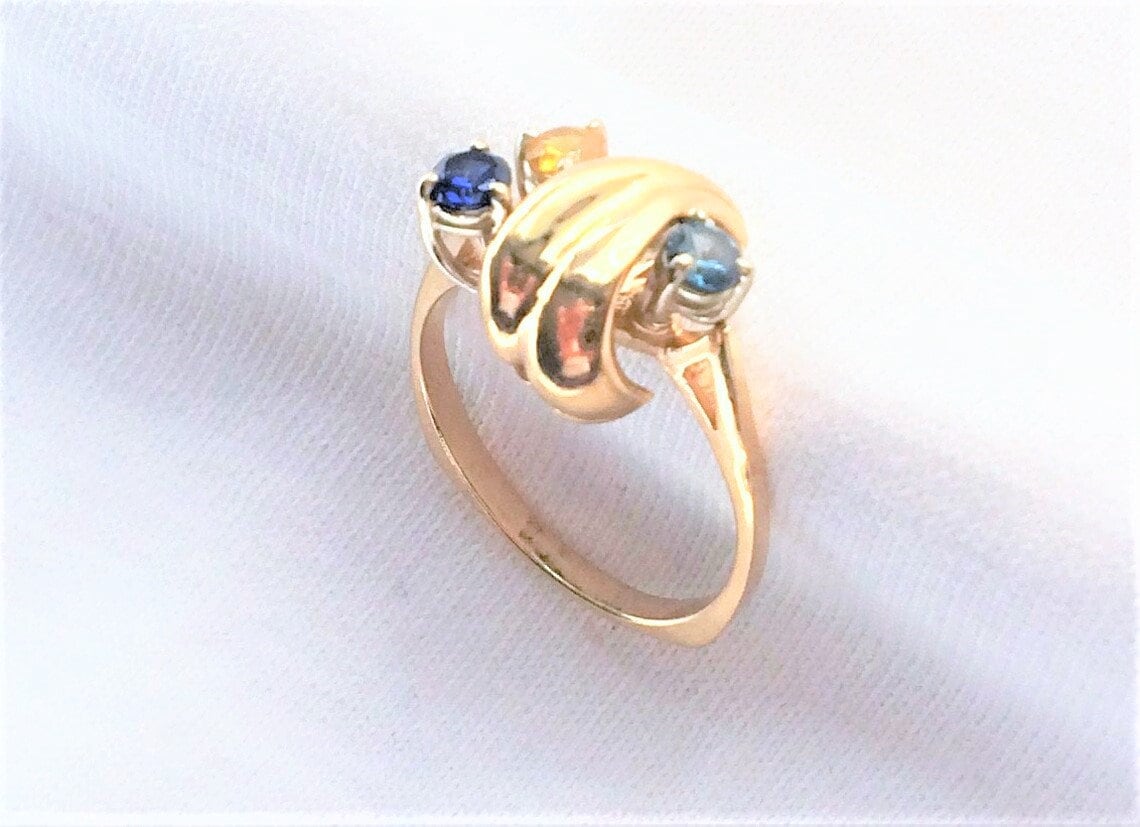Nachlass 14K Schwerer 4, 7G Gold Vintage Sapphire Topas Citrin Ring Größe 8, 75 Cocktail Dinner Ungewöhnliche Form Band Sputnik Gemarkt 14K 14Kt von AllGold14k10k18k