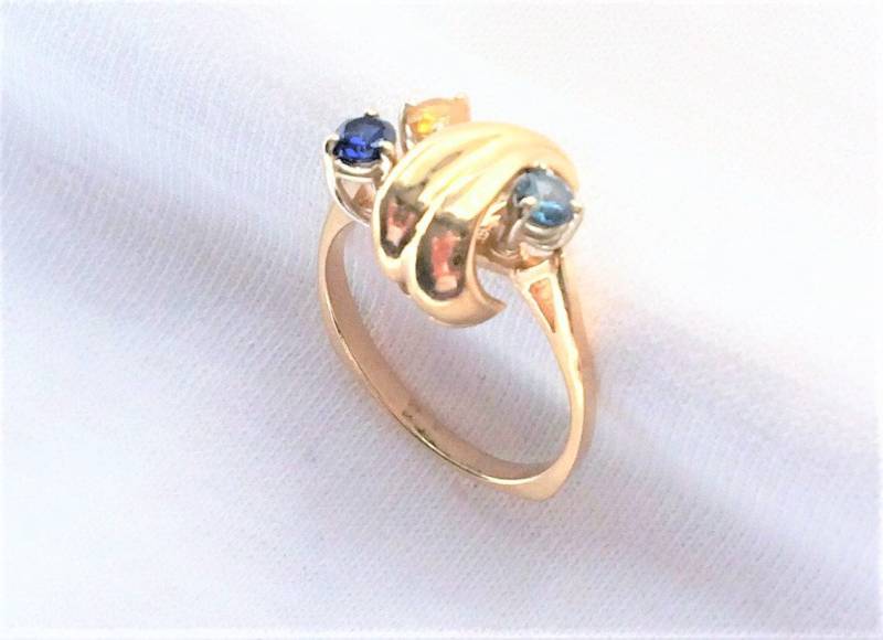Nachlass 14K Schwerer 4, 7G Gold Vintage Sapphire Topas Citrin Ring Größe 8, 75 Cocktail Dinner Ungewöhnliche Form Band Sputnik Gemarkt 14K 14Kt von AllGold14k10k18k