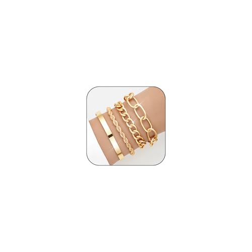 AllJunction Chunky Gold Armreifen Armbänder Stapel für Frauen Trendy stapelbar plattiert große kubanische Gliederkette Büroklammer Armreif Manschette gestapeltes Armband Modeschmuck-Sets, Large von AllJunction