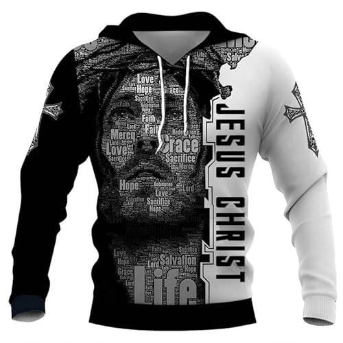 AllMonyba Christian Jesus Herren Hoodie 3D gedruckt Harajuku Mode Hooded Sweatshirt Übergröße lässig Pullover Tops Jacke von AllMonyba