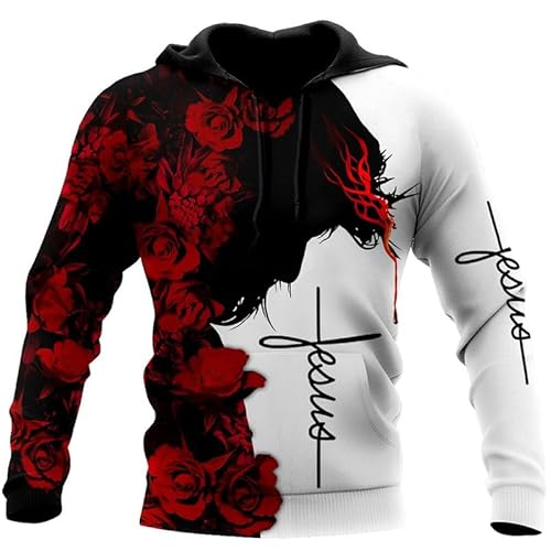 AllMonyba Christian Jesus Herren Hoodie 3D gedruckt Harajuku Mode Hooded Sweatshirt Übergröße lässig Pullover Tops Jacke von AllMonyba