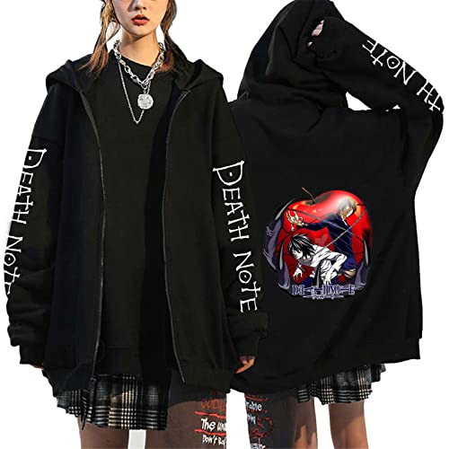 AllMonyba Death Note Anime Reißverschluss Hoodie Sweatshirt für Damen Herren L·Lawliet Übergroße Kapuzen Sweatshirt Jacke von AllMonyba