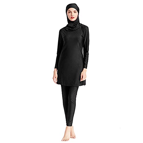 AllMonyba Frauen Muslim Modest Bademode 3 Stück Set Islamische Arabische Einfarbige Badeanzug Beachwear Burkini mit Badekappe von Xamic