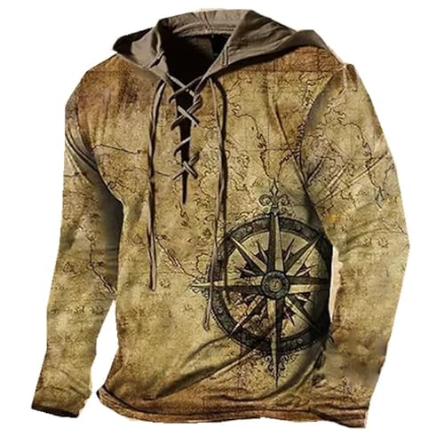 AllMonyba Herren Langarm Schnürung Hoodie 3D gedruckt Retro Pullover Sweatshirt mit Kapuze und Kordelzug von AllMonyba