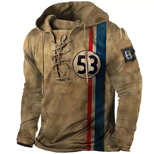 AllMonyba Herren Langarm Schnürung Hoodie 3D gedruckt Retro Pullover Sweatshirt mit Kapuze und Kordelzug von AllMonyba