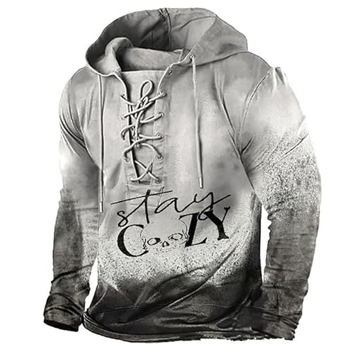 AllMonyba Herren Langarm Schnürung Hoodie 3D gedruckt Retro Pullover Sweatshirt mit Kapuze und Kordelzug von AllMonyba