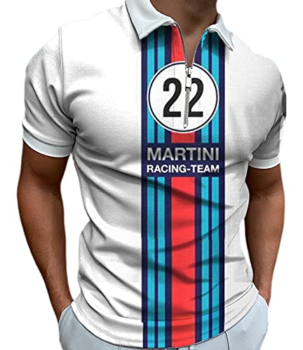 AllMonyba Herren Martini Brief Gedruckt Poloshirt Kurzarm Sommer Lässig Umlegekragen Reißverschluss Streetwear T-Shirt von AllMonyba