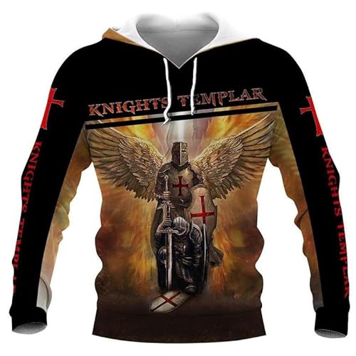 AllMonyba Herren Tempelritter Kreuzritter Muster Hoodie 3D Digital gedruckt Mode Plus Größe Sweatshirt mit Kapuze Pullover von AllMonyba