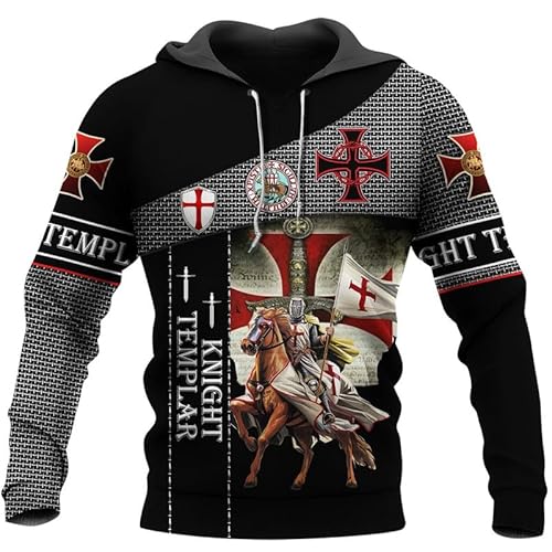AllMonyba Herren Tempelritter Kreuzritter Muster Hoodie 3D Digital gedruckt Mode Plus Größe Sweatshirt mit Kapuze Pullover von AllMonyba