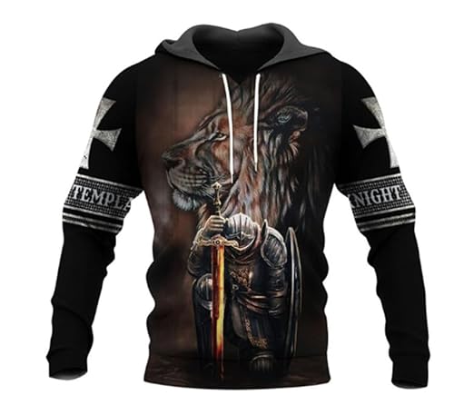 AllMonyba Herren Tempelritter Kreuzritter Muster Hoodie 3D Digital gedruckt Mode Plus Größe Sweatshirt mit Kapuze Pullover von AllMonyba