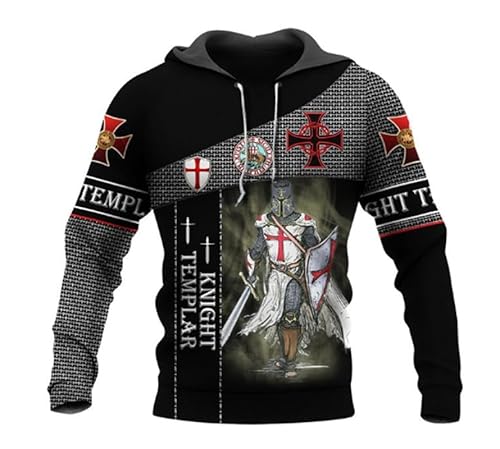 AllMonyba Herren Tempelritter Kreuzritter Muster Hoodie 3D Digital gedruckt Mode Plus Größe Sweatshirt mit Kapuze Pullover von AllMonyba