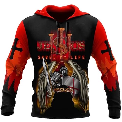 AllMonyba Herren Tempelritter Kreuzritter Muster Hoodie 3D Digital gedruckt Mode Plus Größe Sweatshirt mit Kapuze Pullover von AllMonyba