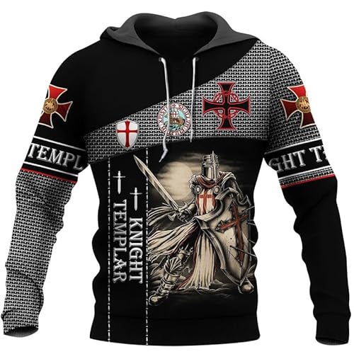 AllMonyba Herren Tempelritter Kreuzritter Muster Hoodie 3D Digital gedruckt Mode Plus Größe Sweatshirt mit Kapuze Pullover von AllMonyba