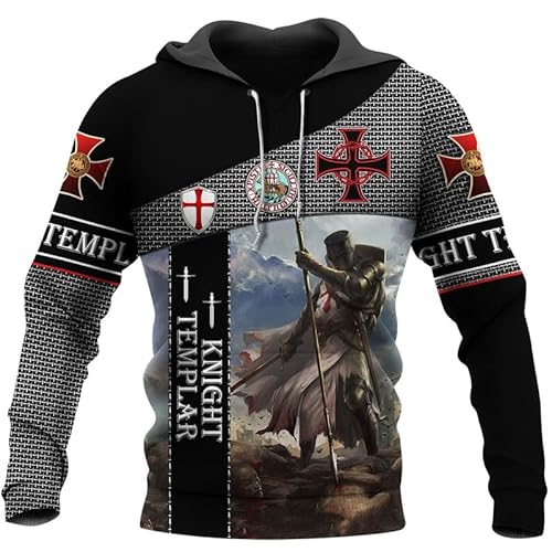 AllMonyba Herren Tempelritter Kreuzritter Muster Hoodie 3D Digital gedruckt Mode Plus Größe Sweatshirt mit Kapuze Pullover von AllMonyba