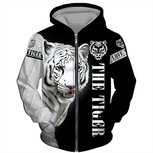 AllMonyba Tier Tiger 3D gedruckt Männer Reißverschluss Hoodie Herbst Unisex Zip Up Casual Sweatshirt Jacke von AllMonyba