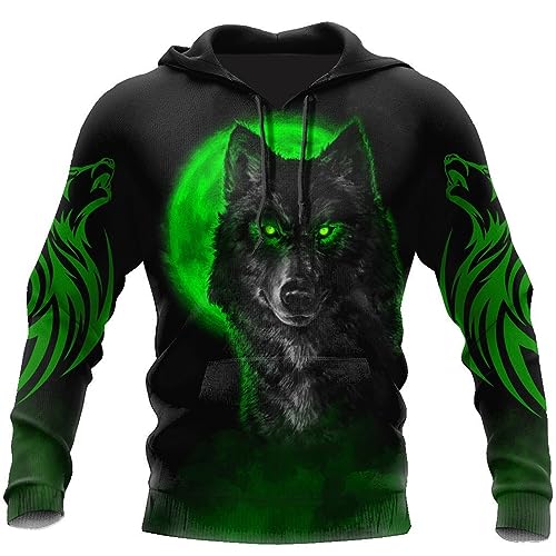 AllMonyba Vintage Wolf 3D gedruckt Hoodie für Männer Langarm überdimensioniert lässig Pullover Wikinger Totem Sweatshirt mit Kapuze von AllMonyba