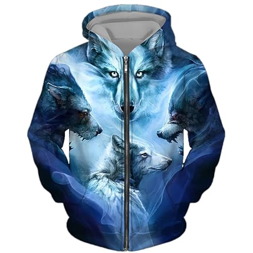 AllMonyba Wolf 3D gedruckt Kapuzenpulli mit Reißverschluss Unisex Sweatshirt Jacke mit Kapuze und Reißverschluss von AllMonyba