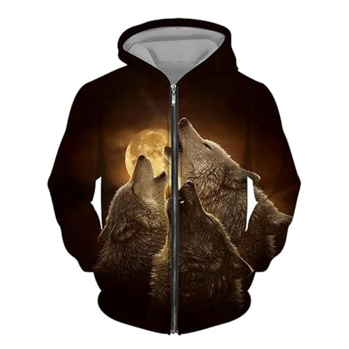 AllMonyba Wolf 3D gedruckt Kapuzenpulli mit Reißverschluss Unisex Sweatshirt Jacke mit Kapuze und Reißverschluss von AllMonyba