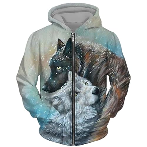 AllMonyba Wolf 3D gedruckt Kapuzenpulli mit Reißverschluss Unisex Sweatshirt Jacke mit Kapuze und Reißverschluss von AllMonyba