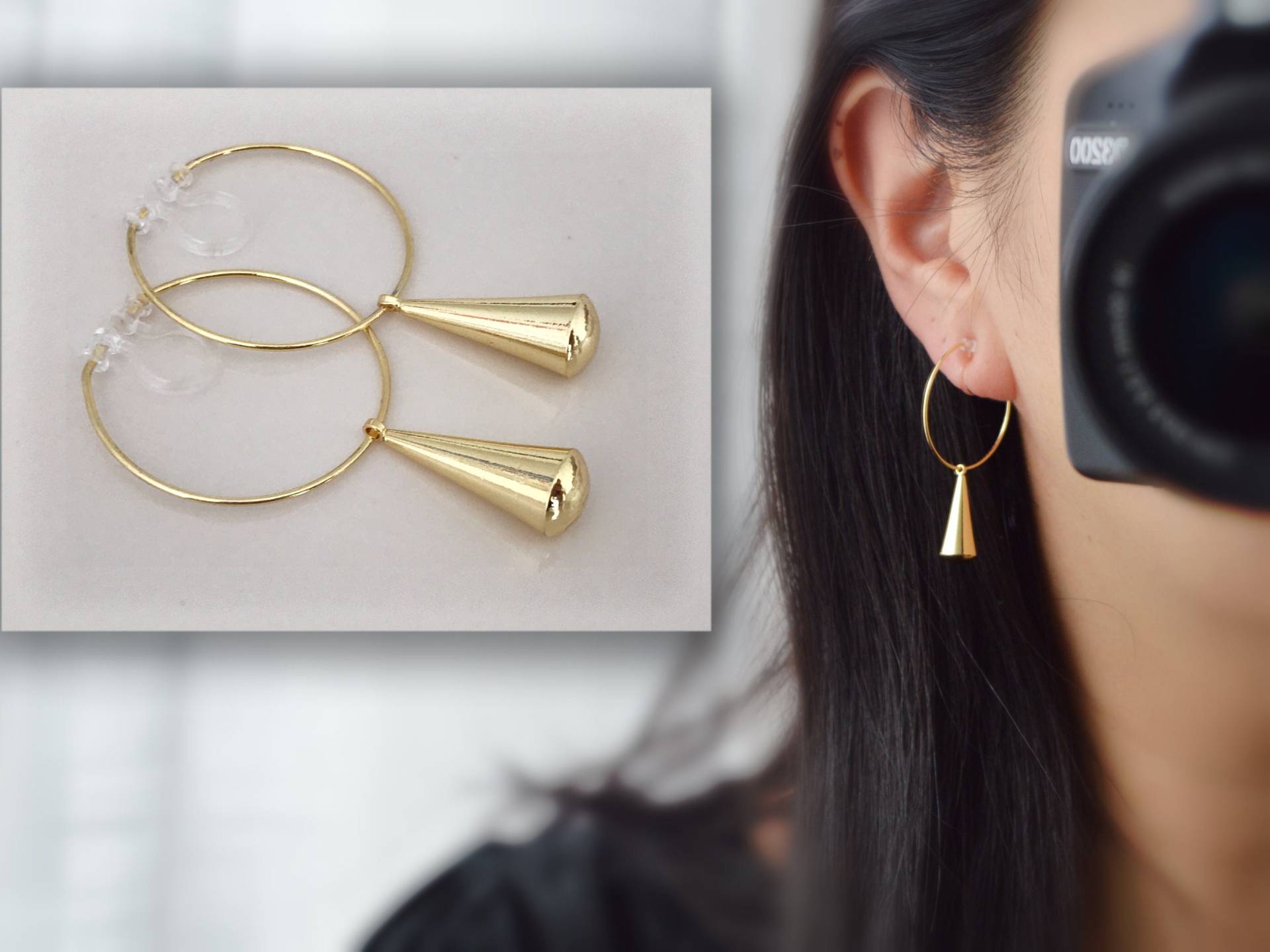 Große Creolen, Sehr Feine Perlen, Wassertropfen, Goldfarben, Unsichtbare Ohrclips, Moderne 30 Mm Große Creolen, Sehr Feine Perlen, Wassertropfen, Goldfarben, Unsichtbare Ohrclips, Moderne 30 Mm von AllMyLadies