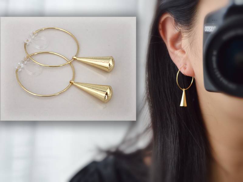 Große Creolen, Sehr Feine Perlen, Wassertropfen, Goldfarben, Unsichtbare Ohrclips, Moderne 30 Mm Große Creolen, Sehr Feine Perlen, Wassertropfen, Goldfarben, Unsichtbare Ohrclips, Moderne 30 Mm von AllMyLadies