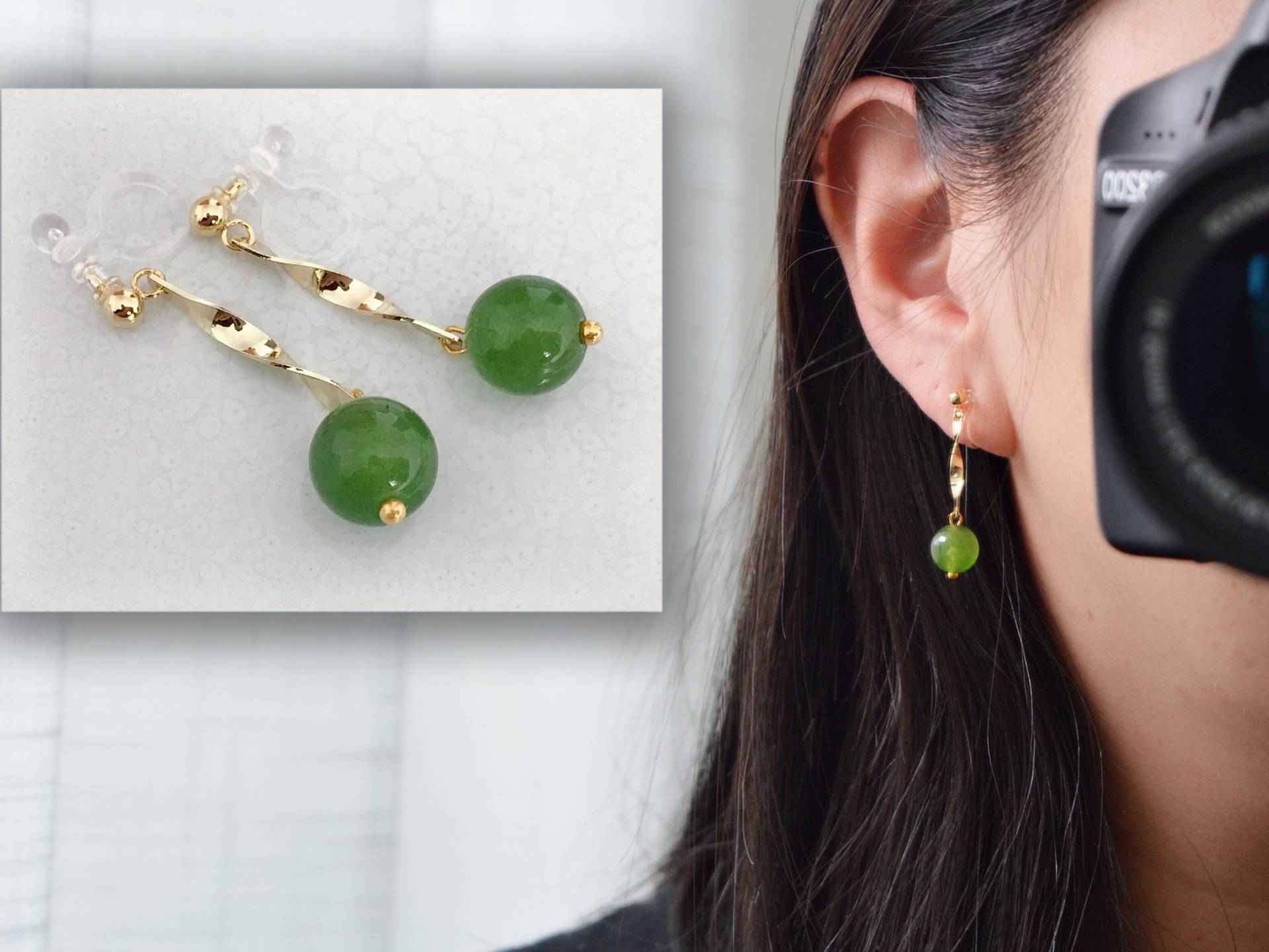 Unsichtbare Ohrclips, Goldbarren-Ohrclips Mit Natürlicher Grüner Chalcedonperle, Schmuck Für Jeden Tag. Bereit Zum Verschenken Unsichtbare Ohrclips, Goldbarren-Ohrclips Mit Natürlicher Grüner Chalcedonperle, Schmuck Für Jeden Tag. Bereit Zum Verschenken von AllMyLadies
