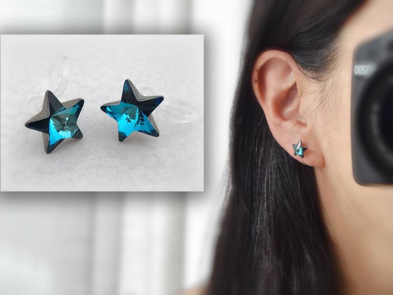 Swarovski Blue Star Crystal Unsichtbare Ohrclips, Moderne Blaue Strass-Ohrclips, Einfache, Nicht Durchbohrte Ohrringe Swarovski Blue Star Crystal Unsichtbare Ohrclips, Moderne Blaue Strass-Ohrclips, Einfache, Nicht Durchbohrte Ohrringe von AllMyLadies