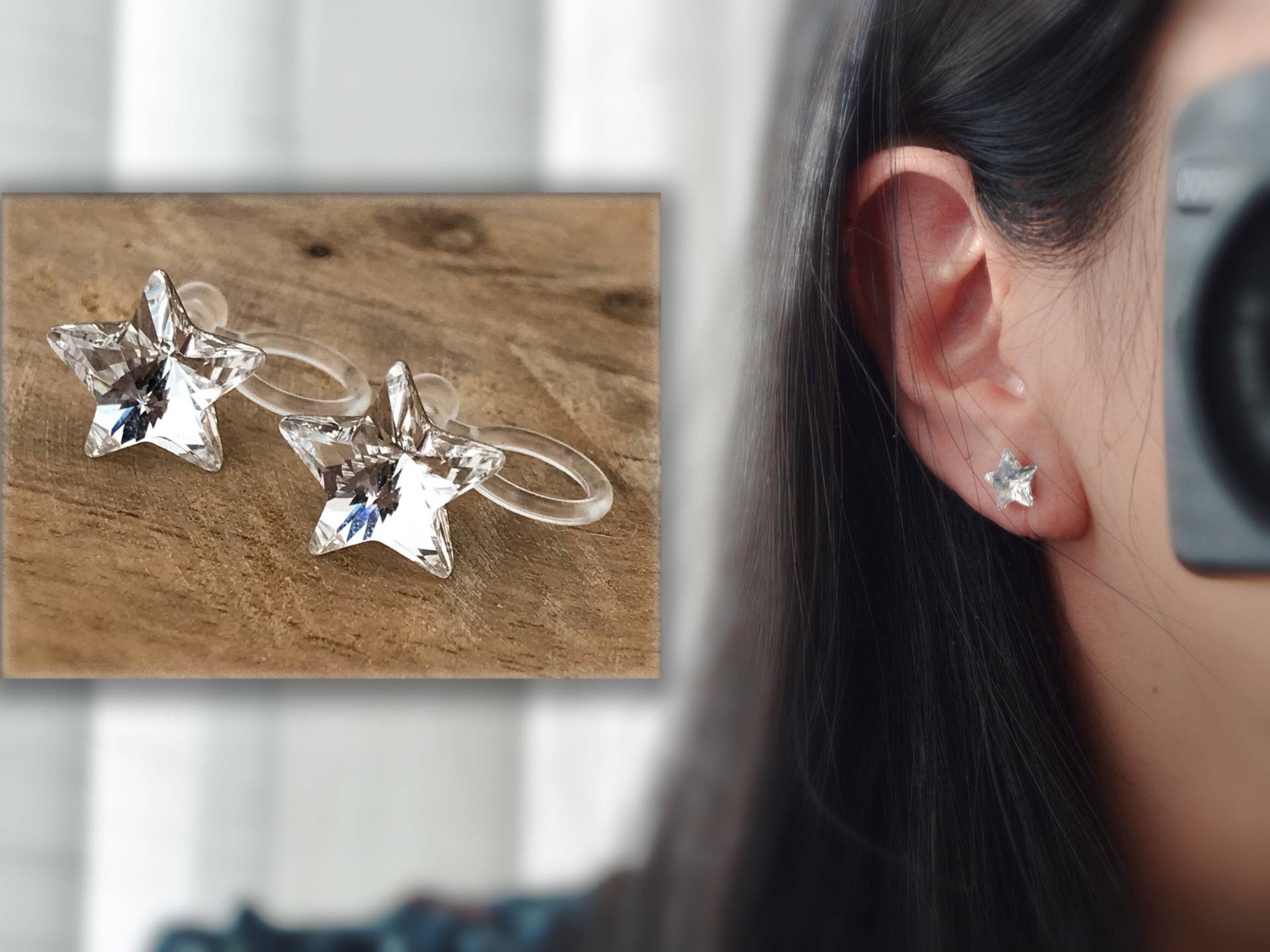 Unsichtbare Clips-Ohrringe, Purecrystal-Kristallstern, Kleiner Transparenter Kristallstern, Alltagsschmuck Unsichtbare Clips-Ohrringe, Purecrystal-Kristallstern, Kleiner Transparenter Kristallstern, Alltagsschmuck von AllMyLadies