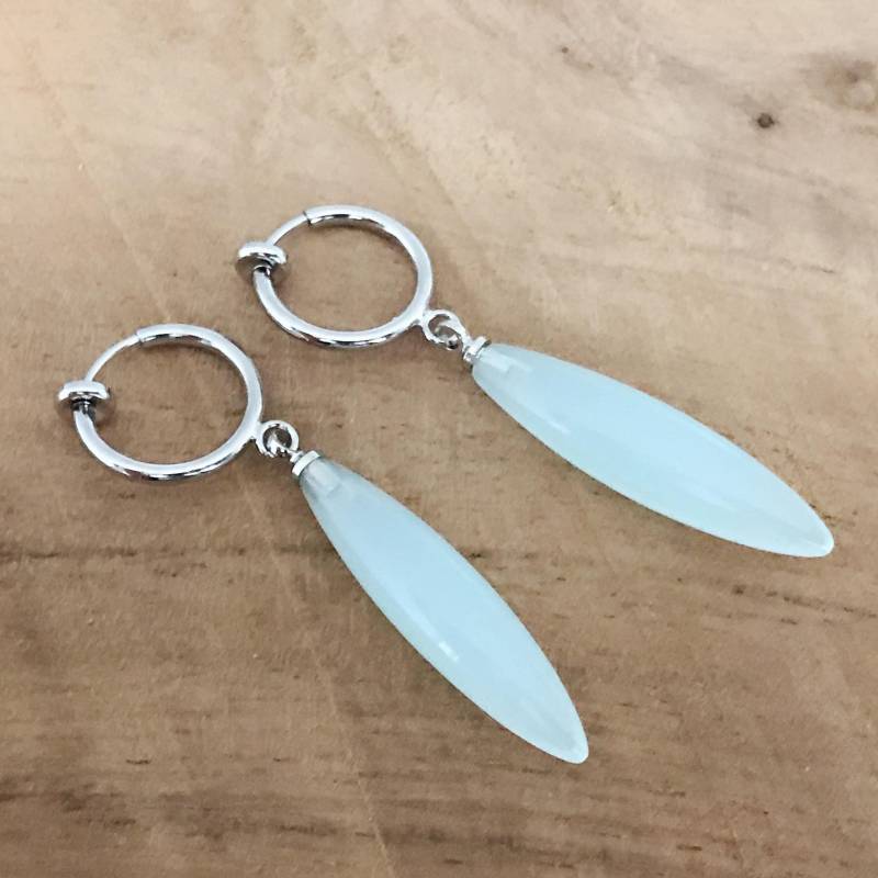 Unsichtbare Creolen-Ohrclips, Sehr Helle Mintblaue Perlen-Tropfen-Ohrclips von AllMyLadies