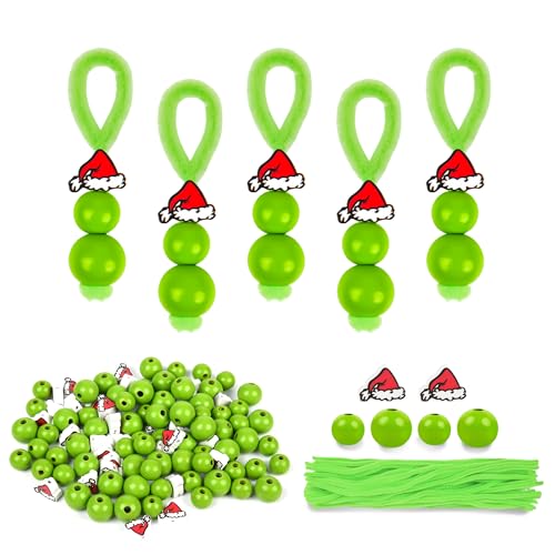 AllReal 36 Sets limettengrüne Perlen Bastelset Weihnachten Perlen Grün Ornamente Winter Xmas Rustikale Holzperlen für DIY Urlaub Baum hängende Heimdekoration (Montage erforderlich) von AllReal