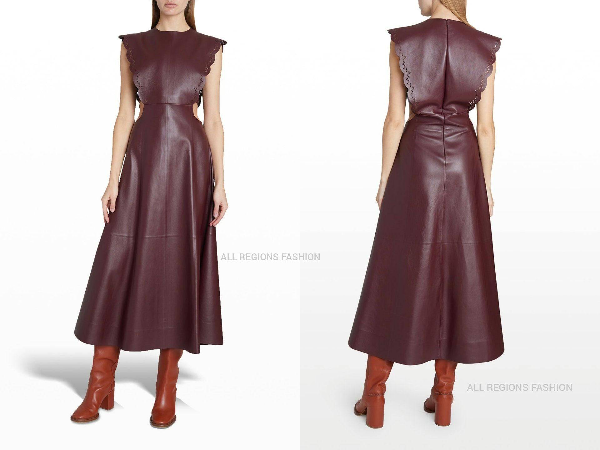 Handgemachte Damen Lammfell Burgund Leder Kleid, Outfit, Plus Größe Echtes Leder, Party Kleid von AllRegionsFashion