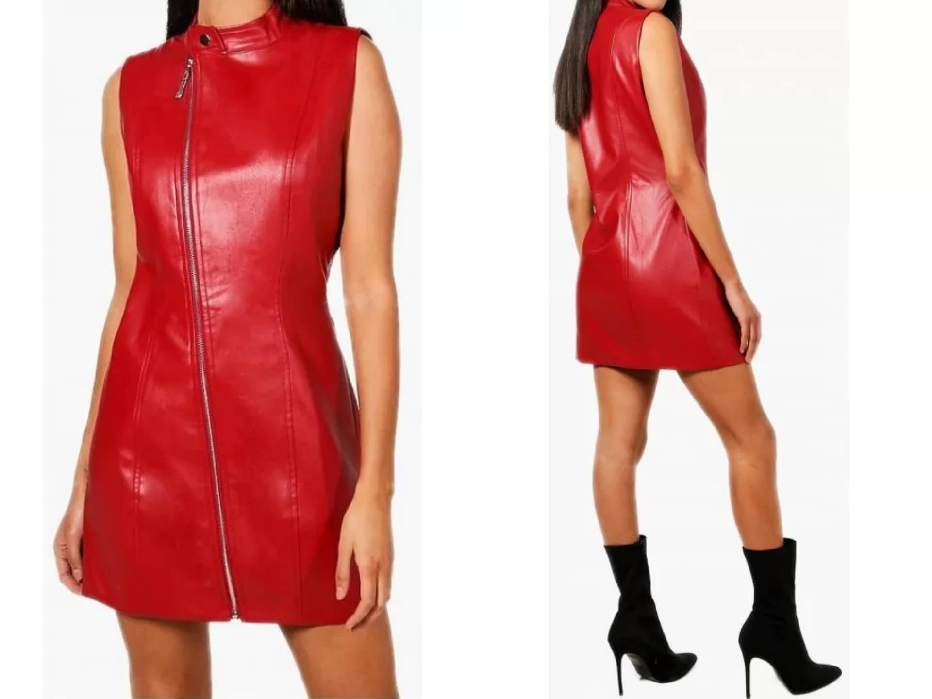 Handgemachtes Damen Lammfell Rotes Lederkleid, Lederoutfit, Volllederkleid, Echtes Partykleid von AllRegionsFashion