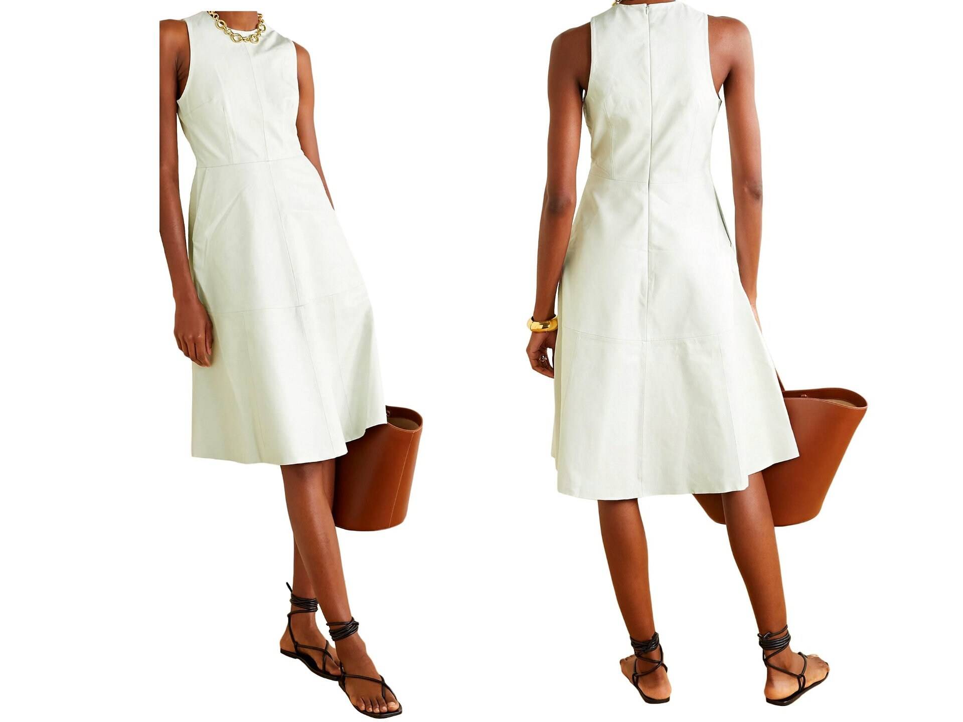Handgemachtes Damen Lammfell Weißes Lederkleid, Lederoutfit, Plus Size Kleid, Echtes Partykleid von AllRegionsFashion