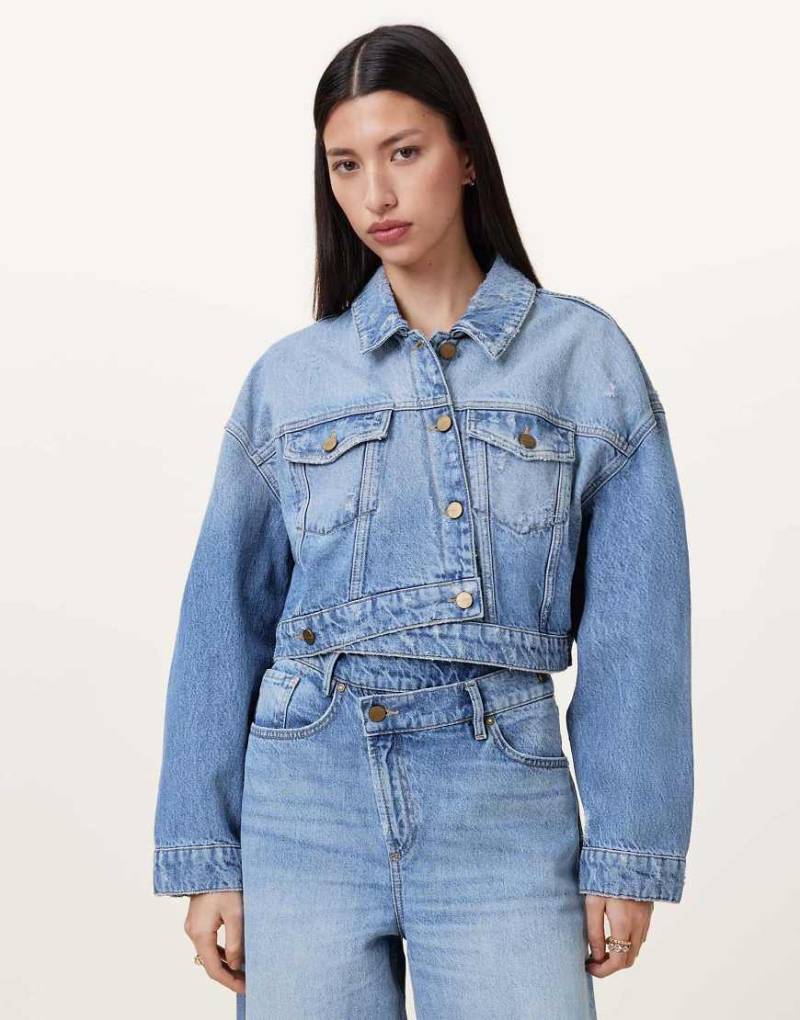 AllSaints - Aki - Jacke in hellem Indigoblau mit überkreuztem Design von AllSaints