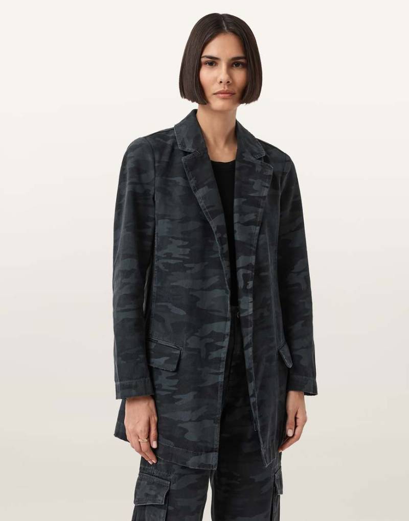 AllSaints - Aleida - Jeans-Blazer mit Military-Muster in Tintenblau von AllSaints