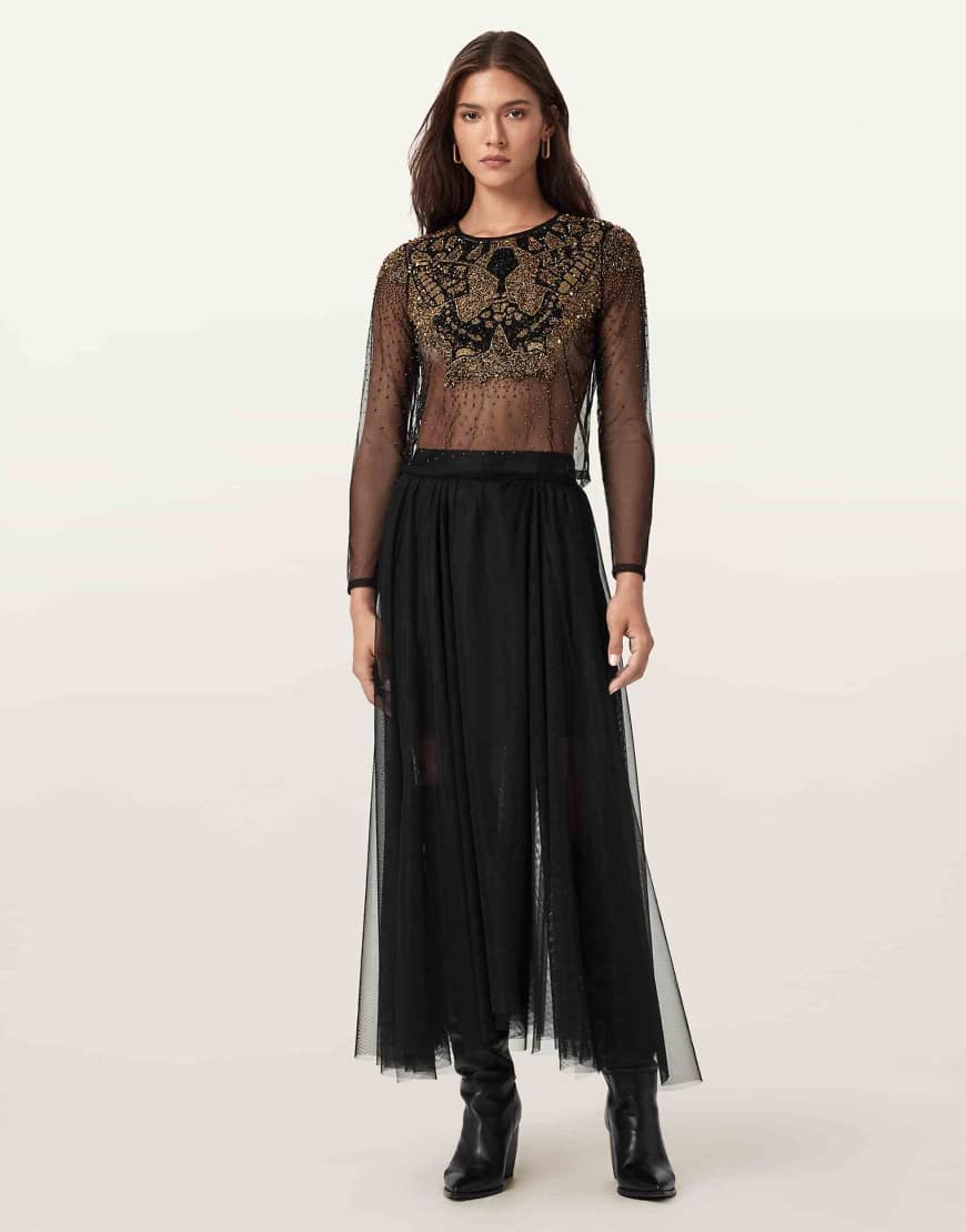 AllSaints - Ally - Tüll-Rock in Schwarz von AllSaints