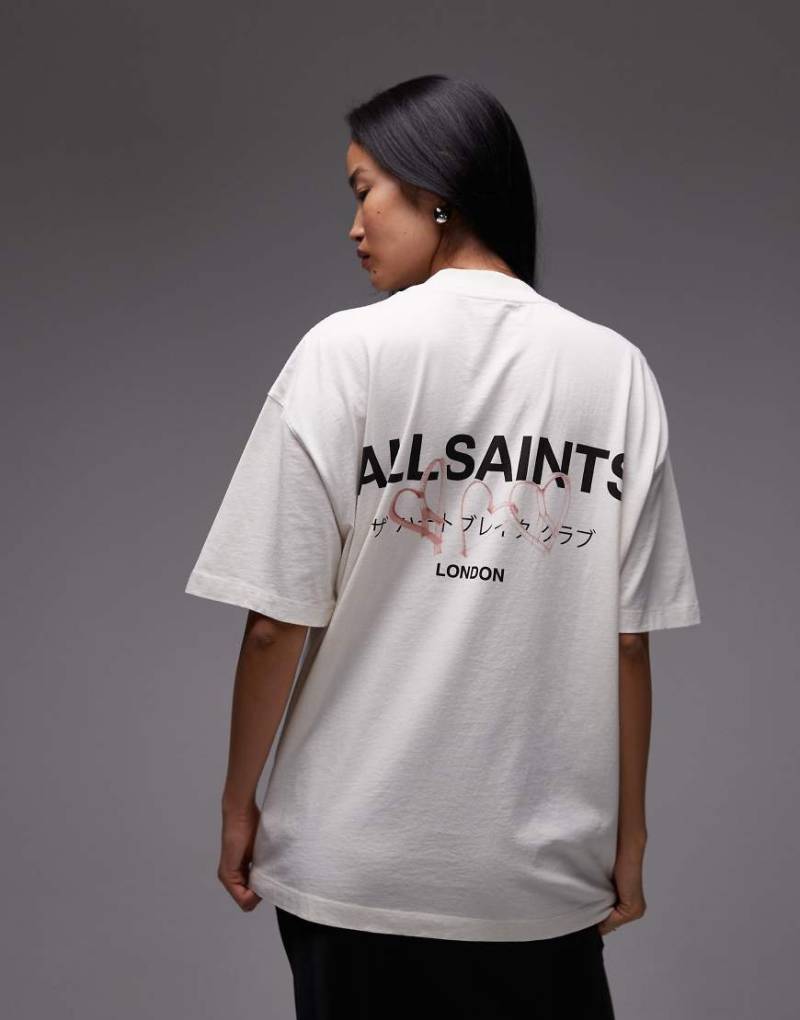 AllSaints - Amore - Oversize-T-Shirt in Beige mit Rückenprint-Weiß von AllSaints