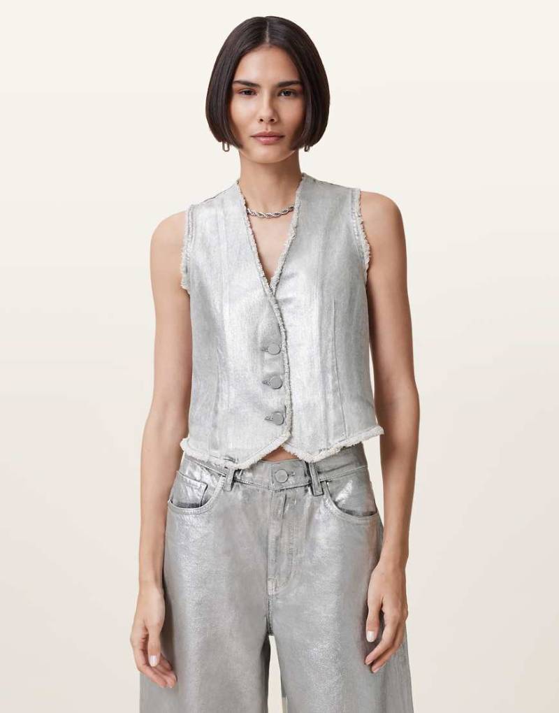 AllSaints - Andrea - Weste in Metallic-Silber-Grau von AllSaints