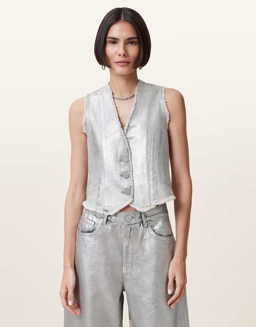 AllSaints - Andrea - Weste in Metallic-Silber-Grau von AllSaints