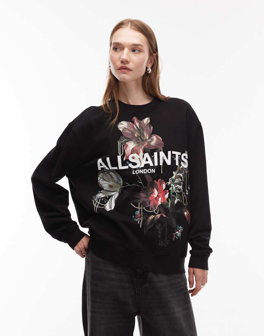 AllSaints - Ania Etta - Sweatshirt in Schwarz mit Blumengrafik von AllSaints