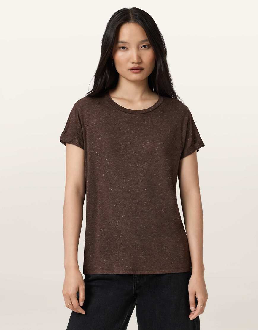 AllSaints - Anna - Schimmerndes T-Shirt in Schildkrötenbraun-Brown von AllSaints