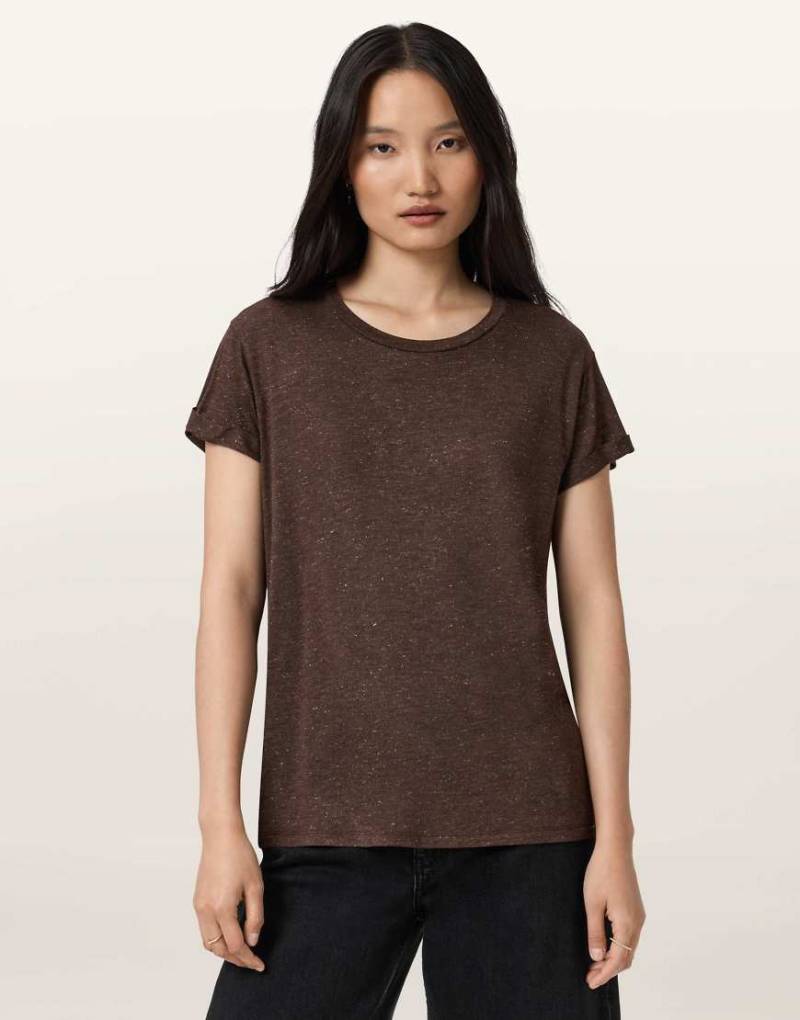 AllSaints - Anna - Schimmerndes T-Shirt in Schildkrötenbraun-Brown von AllSaints