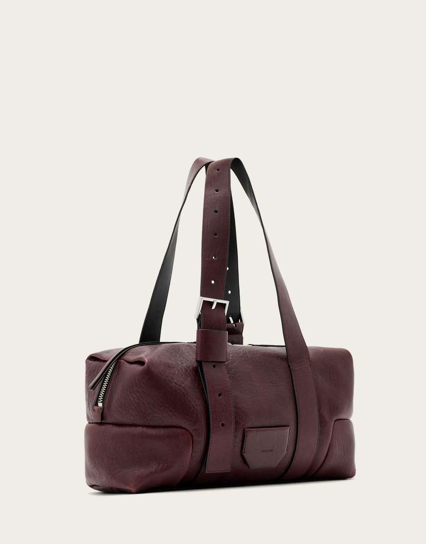AllSaints - Ares - Schultertasche in Weinrot mit genarbter Schulter von AllSaints